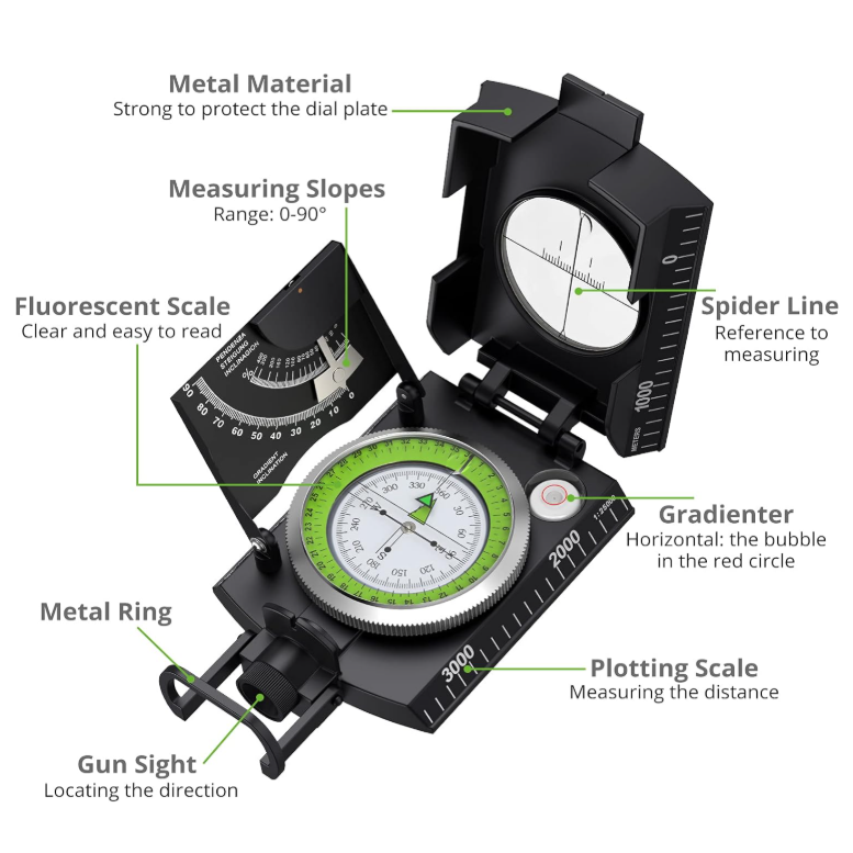 Compass Hiking Survival - Lensatic Sighting Compass for Camping Navigation