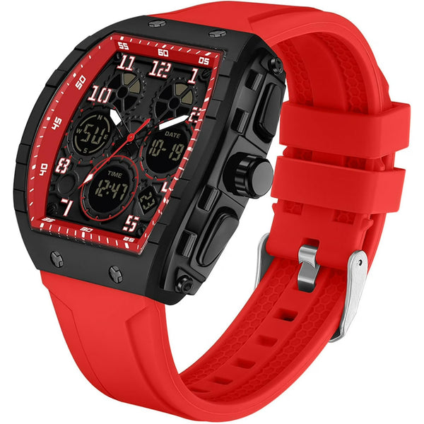 Men's Unique Rectangular Watch with Digital and Analog Dual Display
