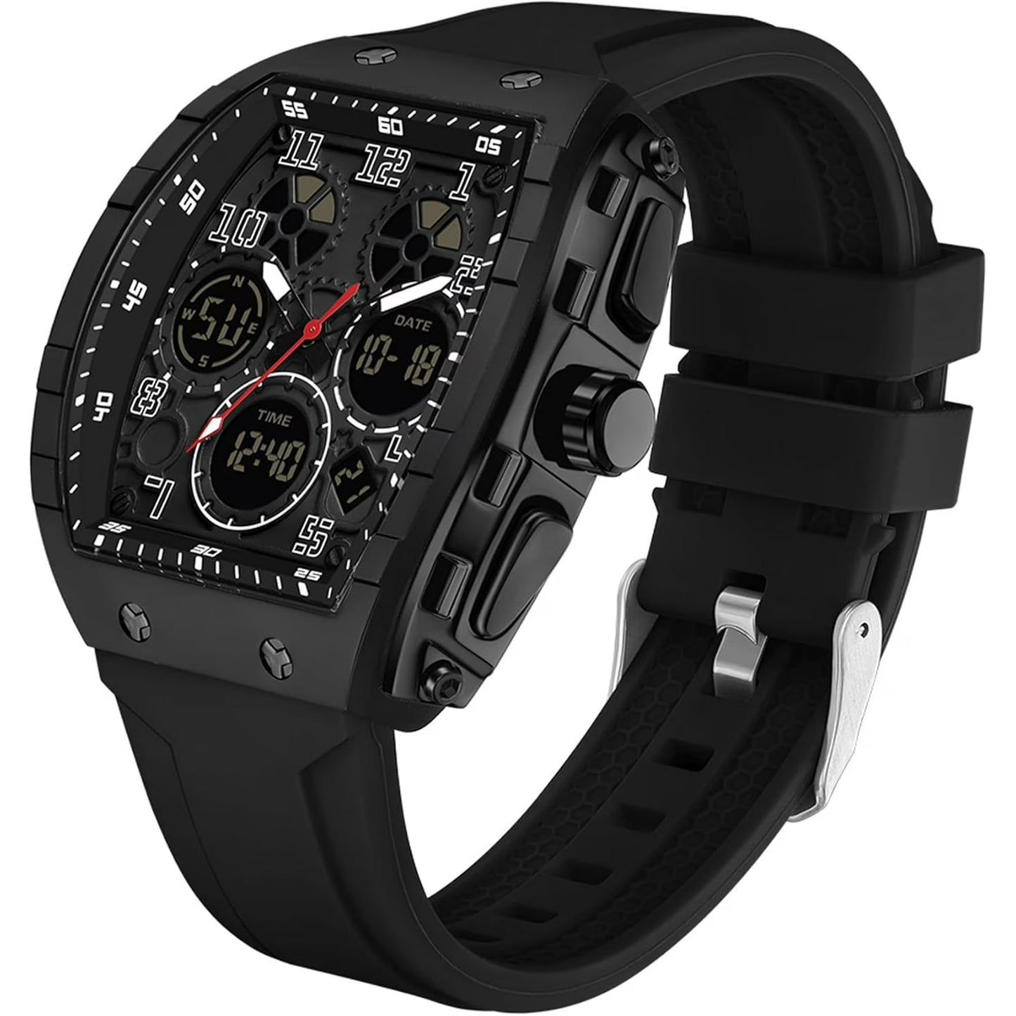 Men's Unique Rectangular Watch with Digital and Analog Dual Display