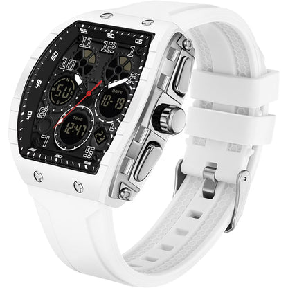 Men's Unique Rectangular Watch with Digital and Analog Dual Display