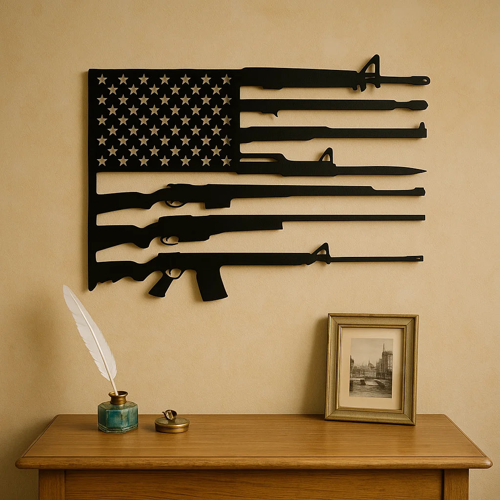 American Flag Metal Sign, Personalized Firearms Striped American Flag Metal Wall Art