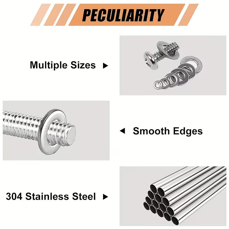 1250pcs 304 Stainless Steel Flat Washer Assortment Kit