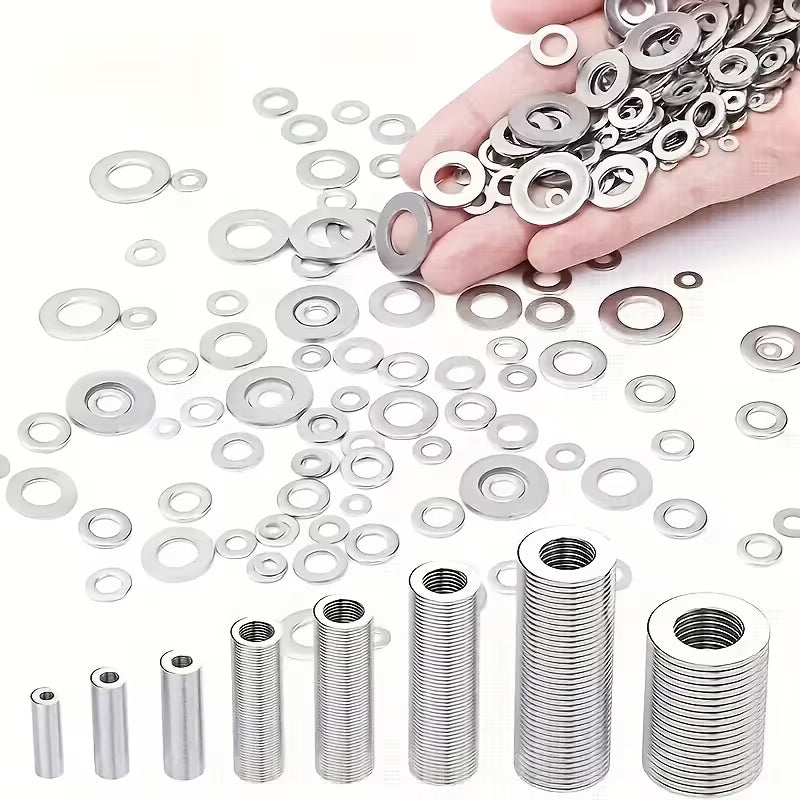 1250pcs 304 Stainless Steel Flat Washer Assortment Kit