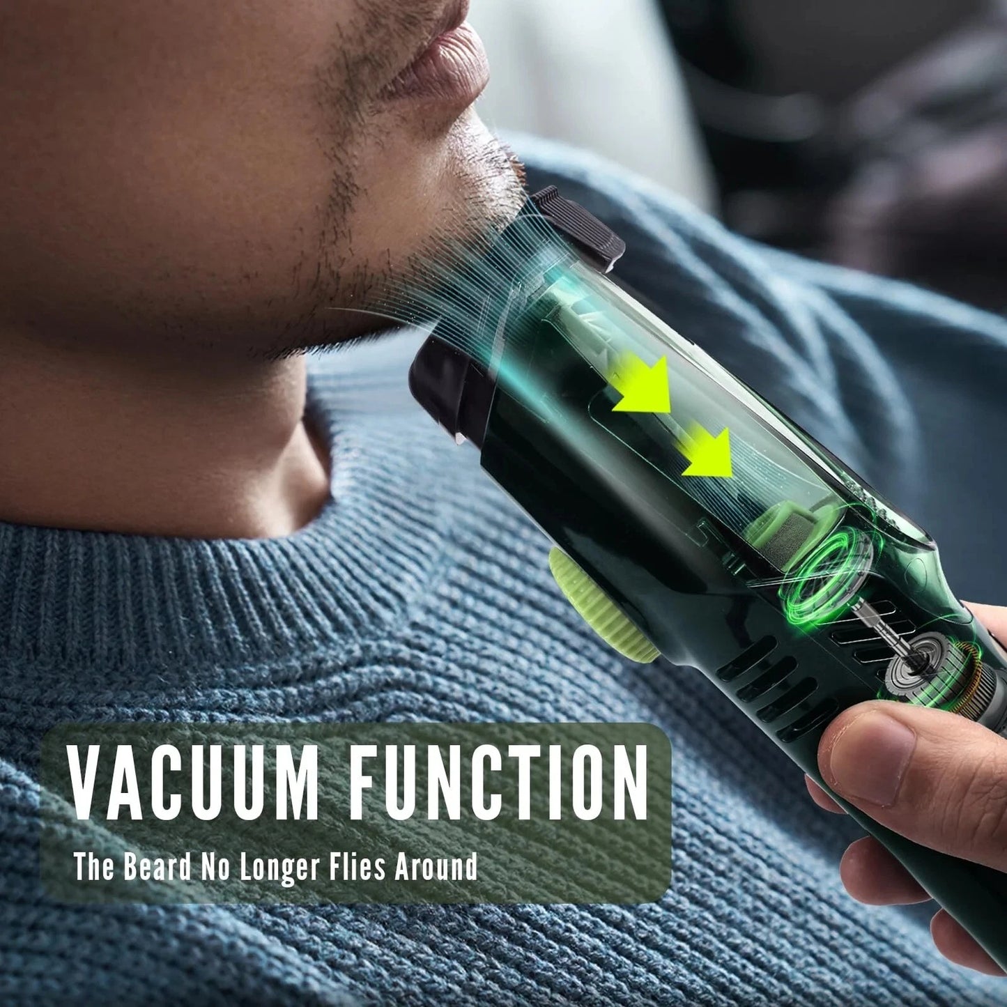 Vacuum Mustache Trimmer for Less Mess - Rechargeable Electric Beard Cutting Kit