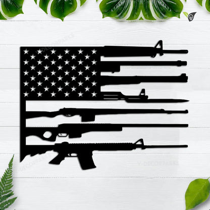 American Flag Metal Sign, Personalized Firearms Striped American Flag Metal Wall Art