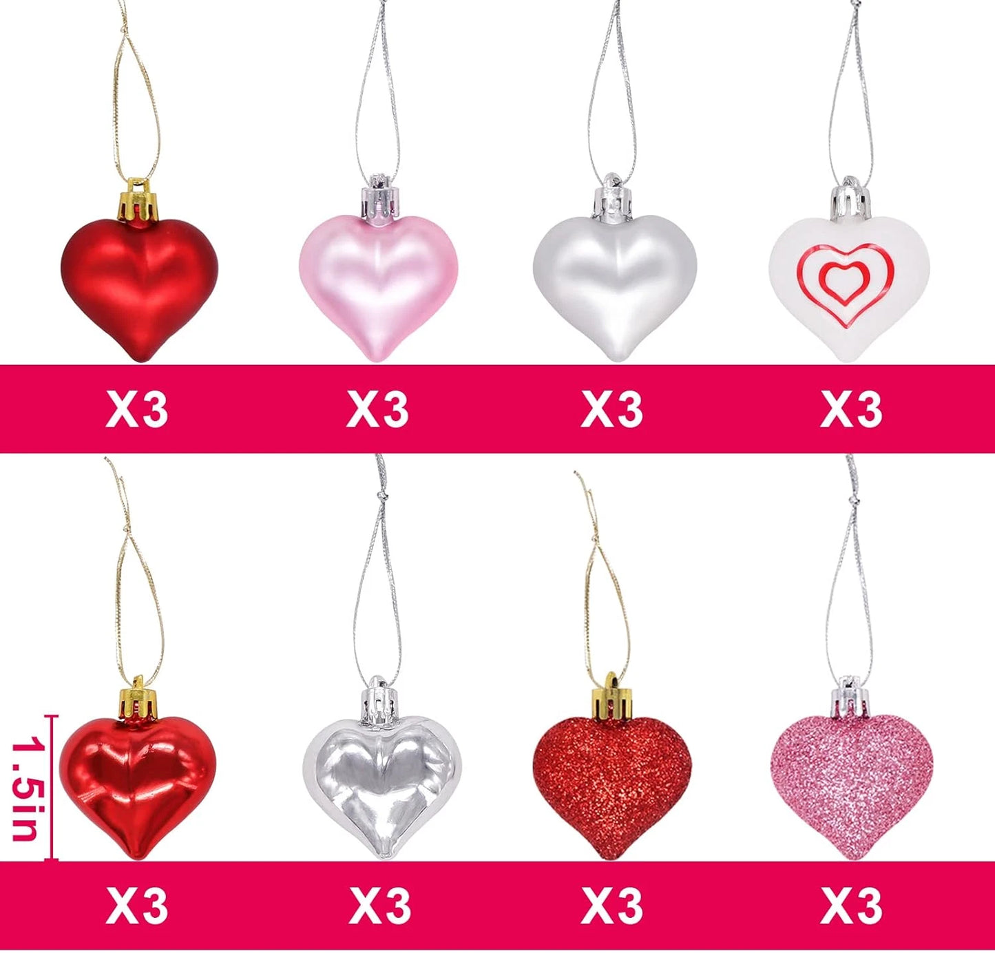 Decor 23.2" Lighted Birch Tree with 24pcs Heart Tree Ornaments